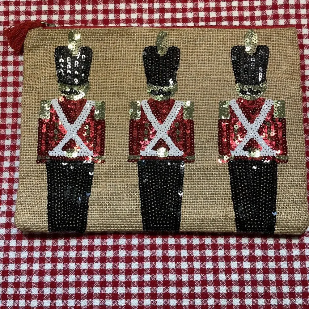 OLIVE & HILL Sequin Nutcracker Zip Pouch Clutch, Multipurpose Cosmetic, Gift
